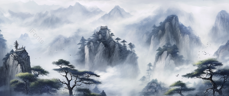 中国风黑白质感山水画油画风景艺术水墨插画,插画/手绘图,插画/手绘图库,插画/手绘图下载,插画/手绘